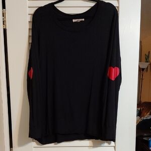 Philosophy Women's 3X Black with Red Hearts Crew Neck, Long Sleeve Jersey Top